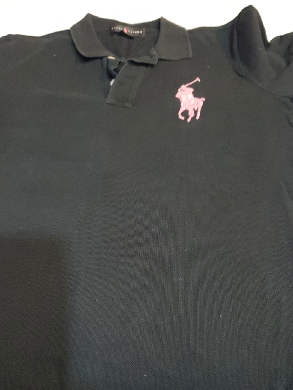 Ralph Lauren Black Polo with Pink Embroidered Polo Player Sz. XL - Picture 4 of 5
